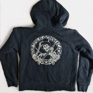 Obey Black Zip Up Hoodie Small Skull Graphic Streetwear